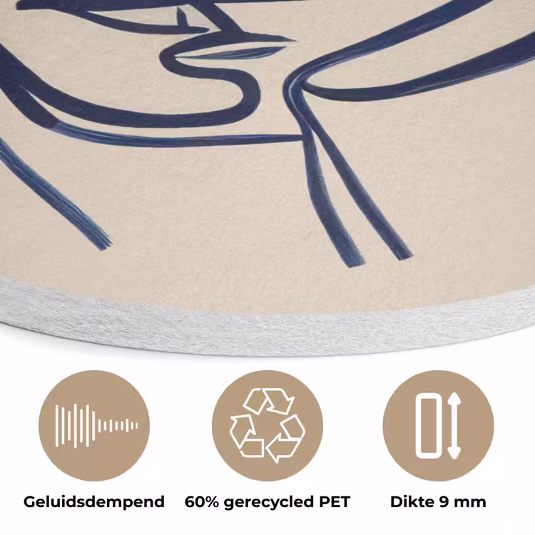 Minimalistisch - Lijnillustratie - Beige - Donkerblauw Akoestische PET Vilt - Rond klein -closeup_NL