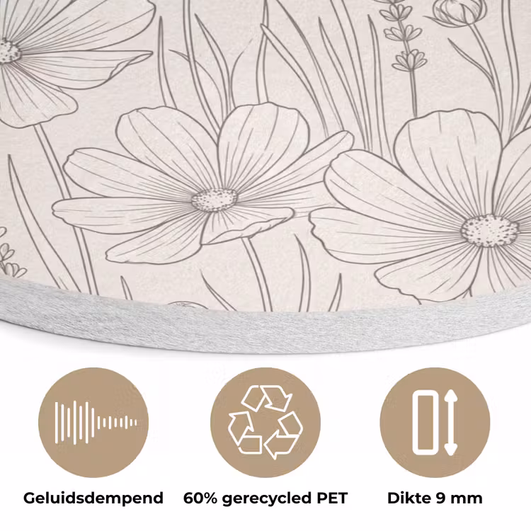Minimalistisch - Modern - Bloemen - Beige Akoestische PET Vilt - Rond klein -closeup_NL