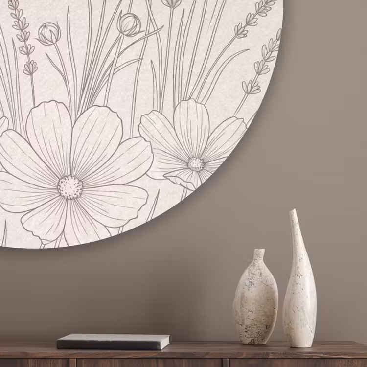 Minimalistisch - Modern - Bloemen - Beige Akoestische PET Vilt - Rond klein -sfeer5_closeup