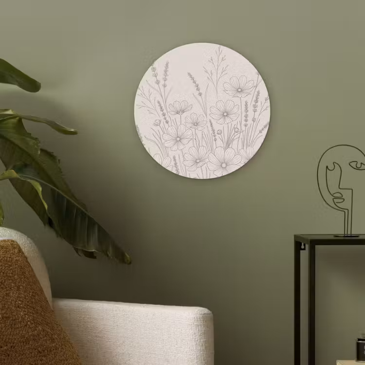 Minimalistisch - Modern - Bloemen - Beige Akoestische PET Vilt - Rond klein -sfeer2