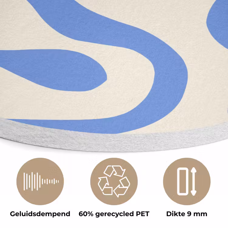 Minimalistisch - Organisch patroon - Blauw Akoestische PET Vilt - Rond klein -closeup_NL