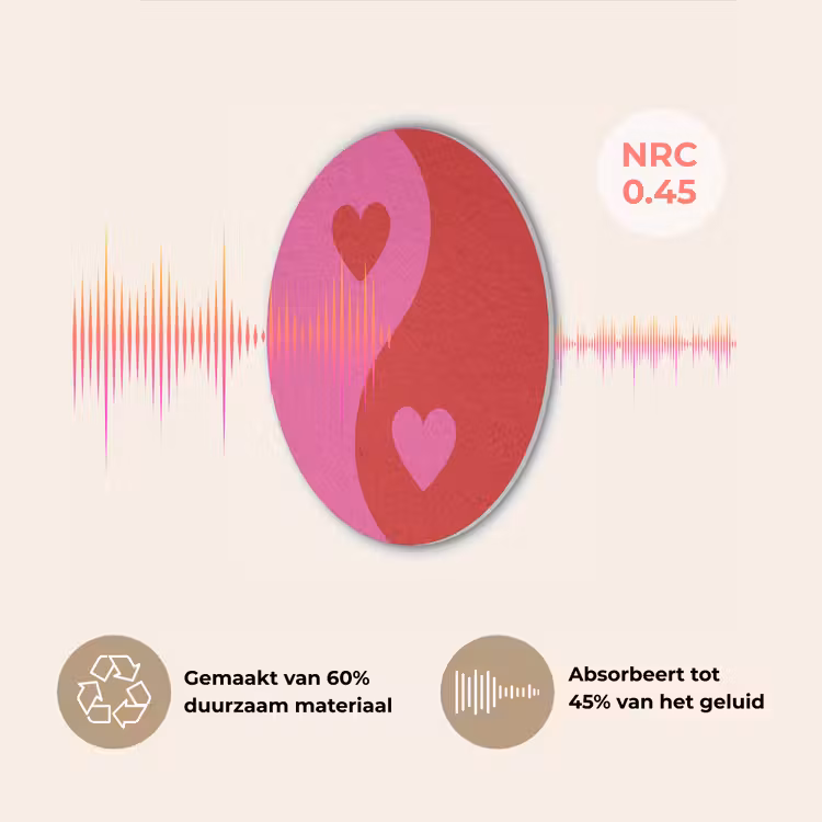 Minimalistisch - Rood - Roze - Hartjes Akoestische PET Vilt - Rond klein -USP_NL