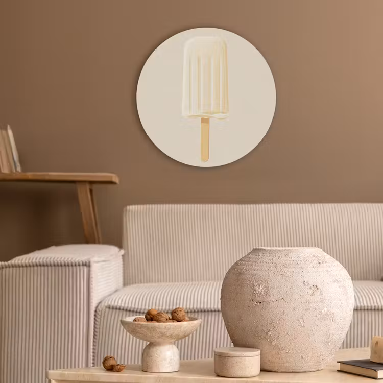 Minimalistisch - Waterijsje - Stokje - Beige Akoestische PET Vilt - Rond klein -sfeer1
