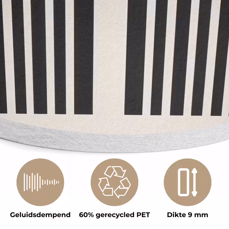 Minimalistisch - Zwarte boog - Gouden cirkel Akoestische PET Vilt - Rond klein -closeup_NL