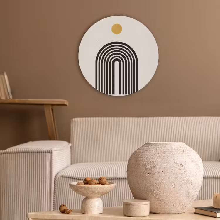 Minimalistisch - Zwarte boog - Gouden cirkel Akoestische PET Vilt - Rond klein -sfeer1