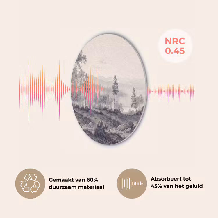 Mistig - Berglandschap - Illustratie Akoestische PET Vilt - Rond klein -USP_NL