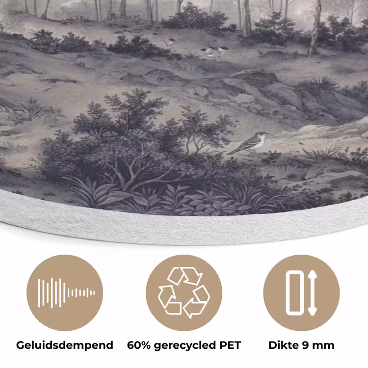 Mistig - Berglandschap - Illustratie Akoestische PET Vilt - Rond klein -closeup_NL