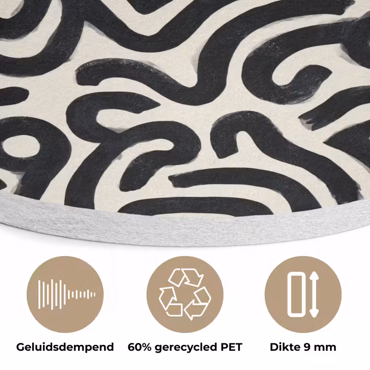 Modern - Abstract - Zwart Akoestische PET Vilt - Rond klein 838 -closeup_NL