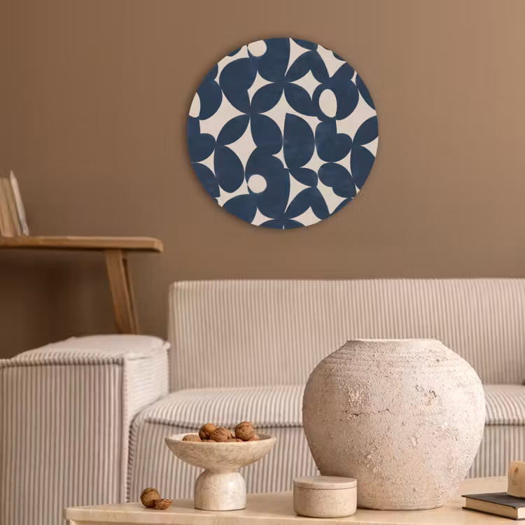 Modern - Geometrisch - Blauw Akoestische PET Vilt - Rond klein 838 -sfeer1