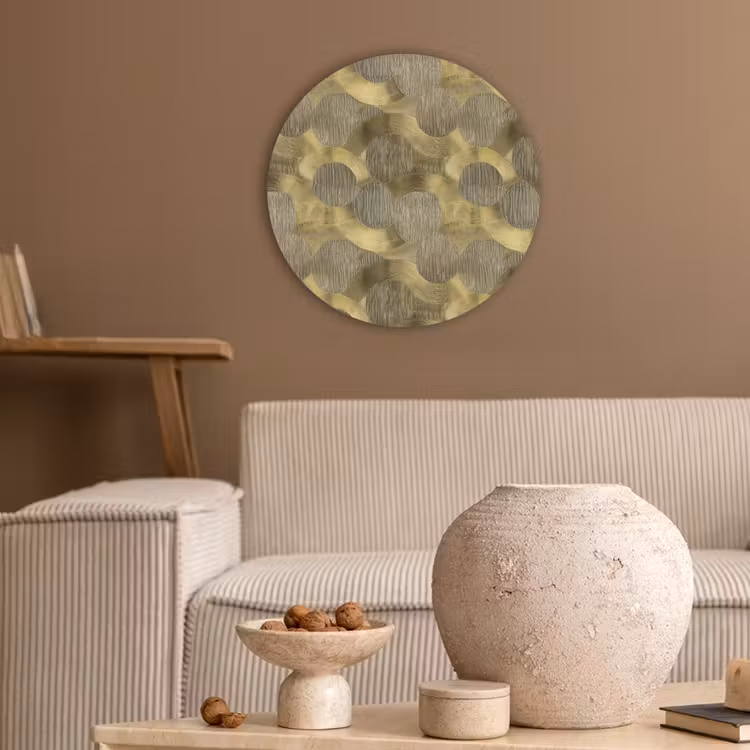 Modern - Geometrisch - Goud Akoestische PET Vilt - Rond klein 838 -sfeer1