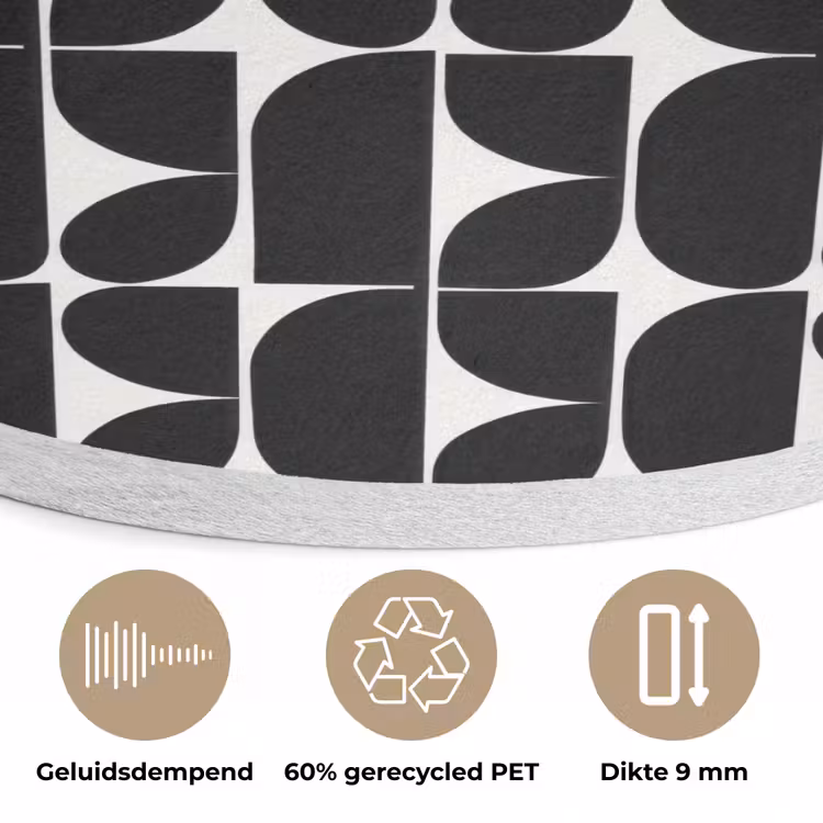 Modern - Geometrisch - Zwart Akoestische PET Vilt - Rond klein 838 -closeup_NL