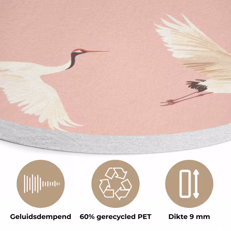 Modern - Kraanvogels - Roze Akoestische PET Vilt - Rond klein 838 -closeup_NL