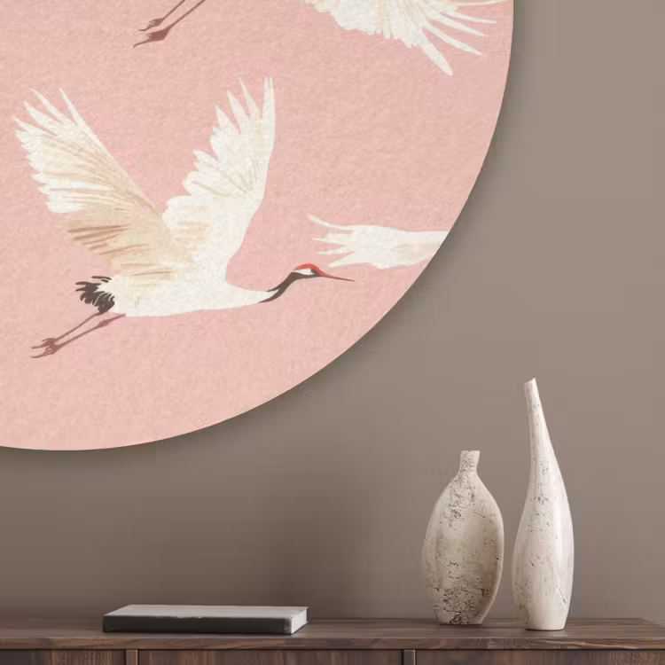 Modern - Kraanvogels - Roze Akoestische PET Vilt - Rond klein 838 -sfeer5_closeup