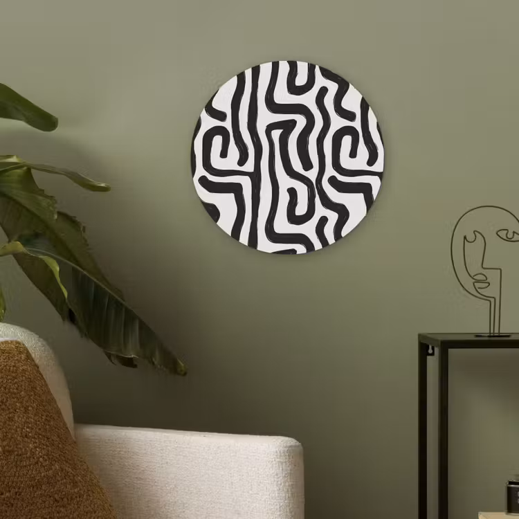 Modern - Lijnen - Zwart Akoestische PET Vilt - Rond klein 838 -sfeer2