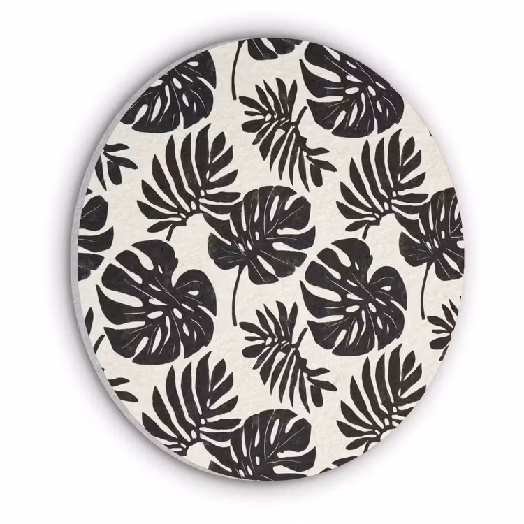 Modern - Monstera - Zwart Akoestische PET Vilt - Rond klein 838 -3d