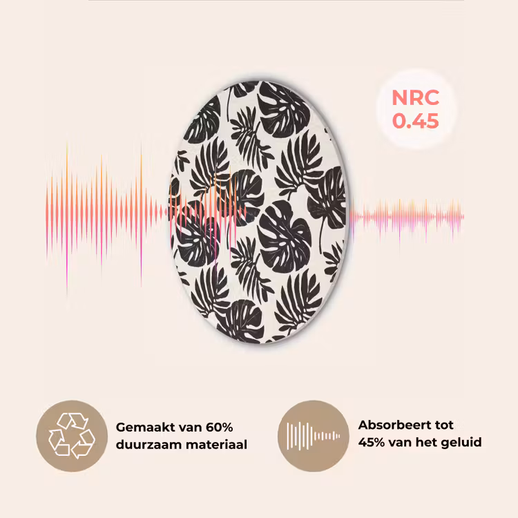 Modern - Monstera - Zwart Akoestische PET Vilt - Rond klein 838 -USP_NL