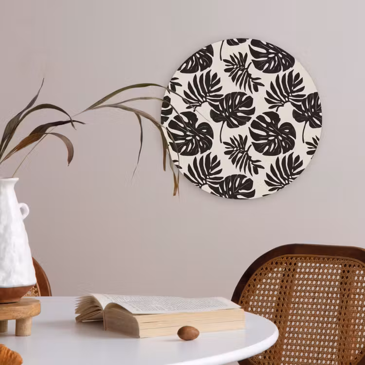 Modern - Monstera - Zwart Akoestische PET Vilt - Rond klein 838 -sfeer3