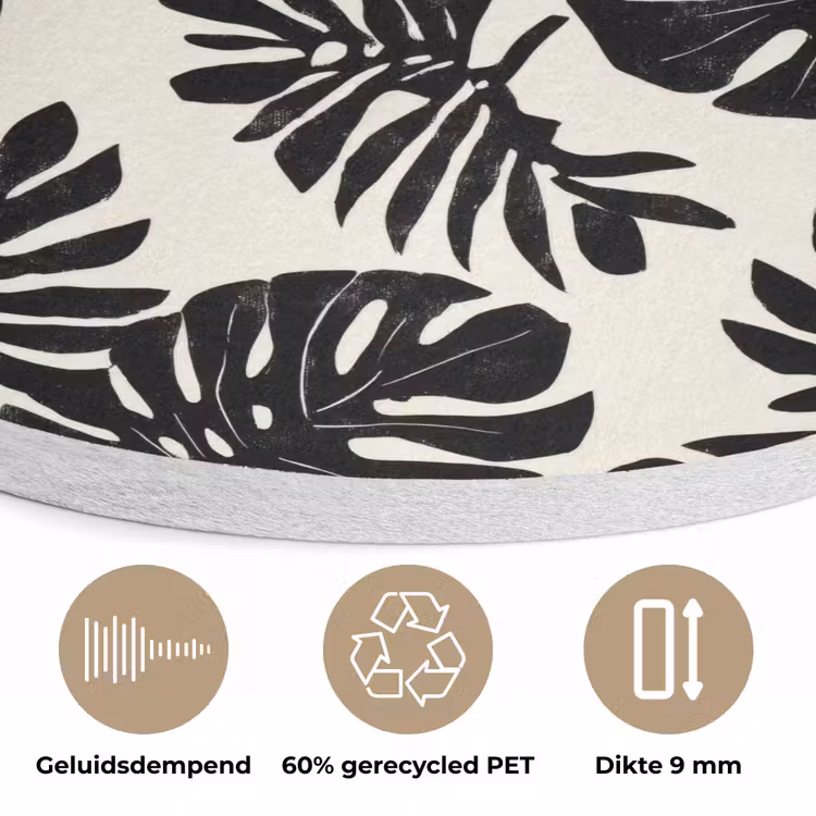 Modern - Monstera - Zwart Akoestische PET Vilt - Rond klein 838 -closeup_NL