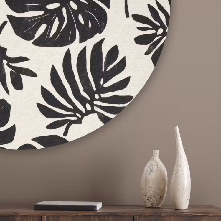 Modern - Monstera - Zwart Akoestische PET Vilt - Rond klein 838 -sfeer5_closeup
