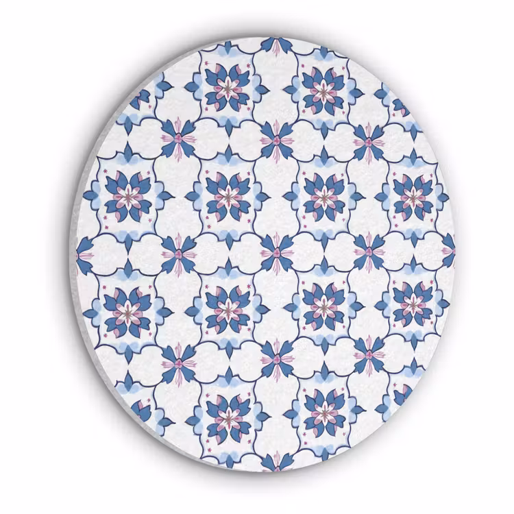 Modern - Patroon - Blauw - Roze Akoestische PET Vilt - Rond klein 838 -3d