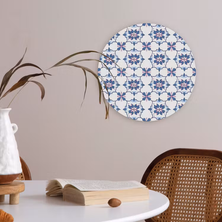 Modern - Patroon - Blauw - Roze Akoestische PET Vilt - Rond klein 838 -sfeer3