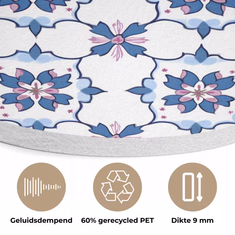 Modern - Patroon - Blauw - Roze Akoestische PET Vilt - Rond klein 838 -closeup_NL