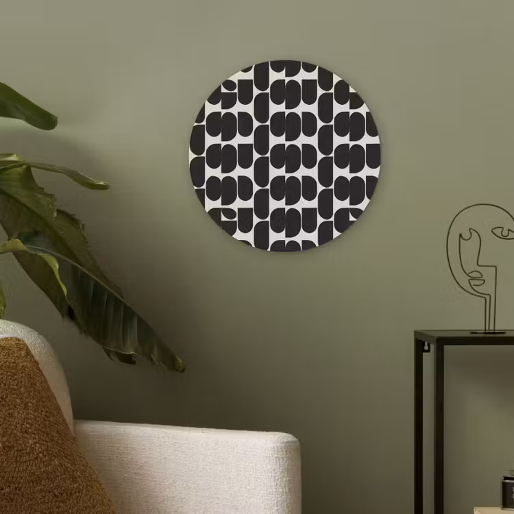 Modern - Patroon - Zwart Akoestische PET Vilt - Rond klein 838 -sfeer2