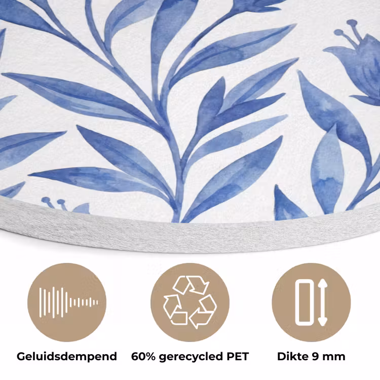 Modern - Vogels - Delfts - Blauw Akoestische PET Vilt - Rond klein -closeup_NL