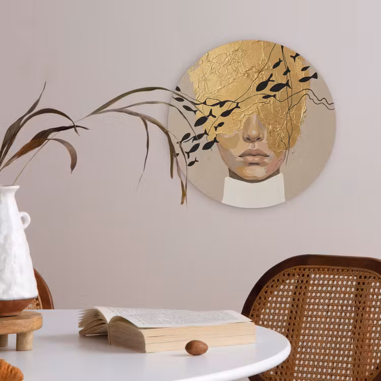 Modern - Vrouw - Goud Akoestische PET Vilt - Rond klein -sfeer3