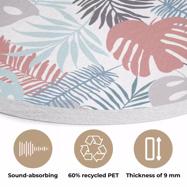 Monstera - Pastel - Bladeren - Tropical Akoestische PET Vilt - Rond klein -closeup_NL