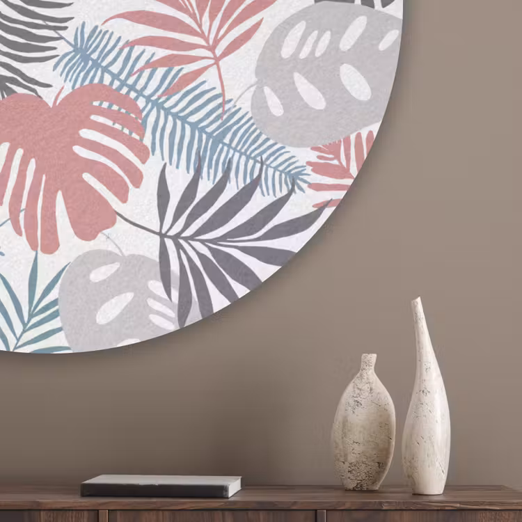 Monstera - Pastel - Bladeren - Tropical Akoestische PET Vilt - Rond klein -sfeer5_closeup