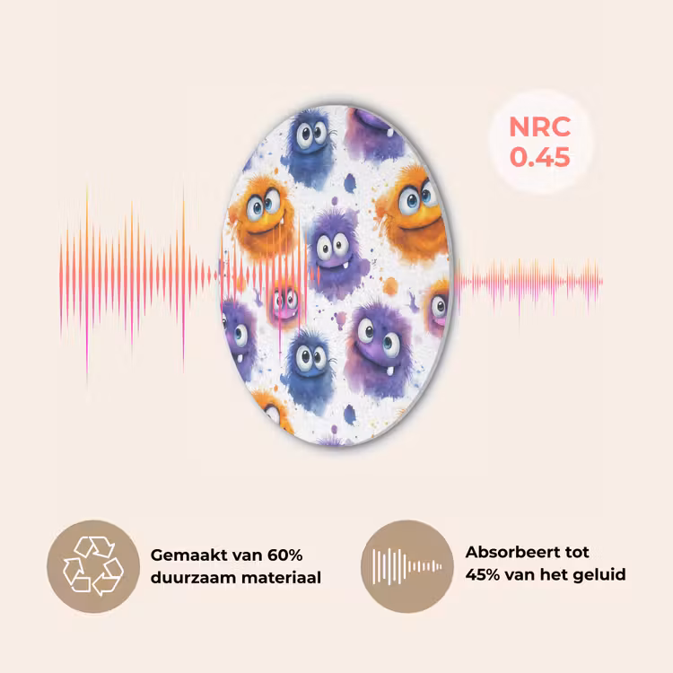 Monstertjes - Aquarel - Kleurrijk Akoestische PET Vilt - Rond klein 838 -USP_NL