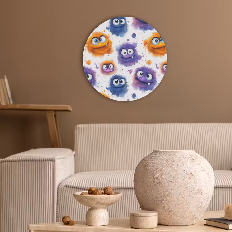 Monstertjes - Aquarel - Kleurrijk Akoestische PET Vilt - Rond klein 838 -sfeer1