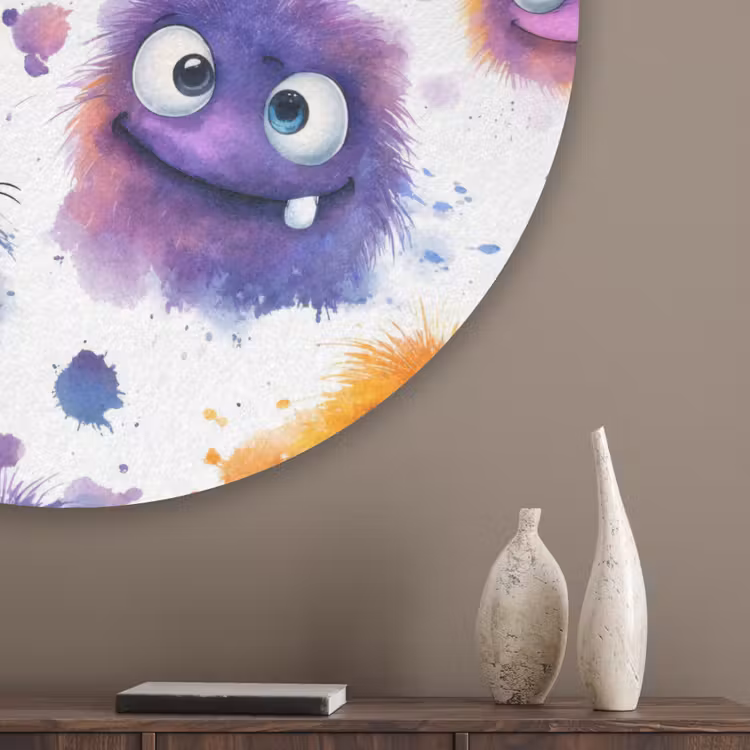 Monstertjes - Aquarel - Kleurrijk Akoestische PET Vilt - Rond klein 838 -sfeer5_closeup