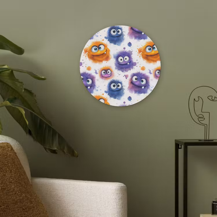 Monstertjes - Aquarel - Kleurrijk Akoestische PET Vilt - Rond klein 838 -sfeer2