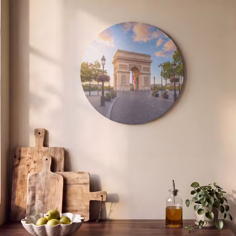 Monument - Parijs - Zonsondergang - Architectuur - Goud Akoestische PET Vilt - Rond klein -sfeer2
