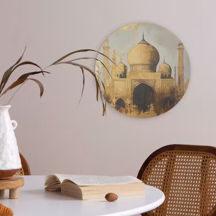 Moskee - Goud - Arabisch - Ramadan - Islamitische Akoestische PET Vilt - Rond klein -sfeer3