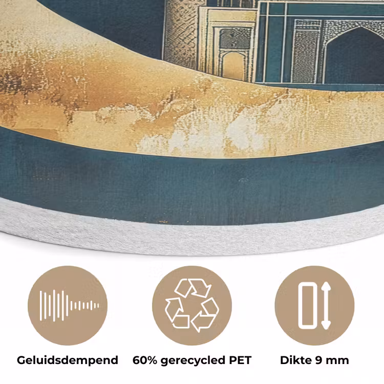 Moskee - Halve maan - Goud - Ramadan - Islamitische Akoestische PET Vilt - Rond klein -closeup_NL