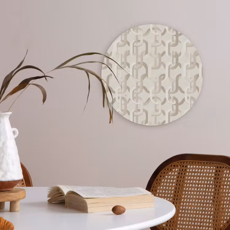 Motief - Abstract - Beige Akoestische PET Vilt - Rond klein 838 -sfeer3
