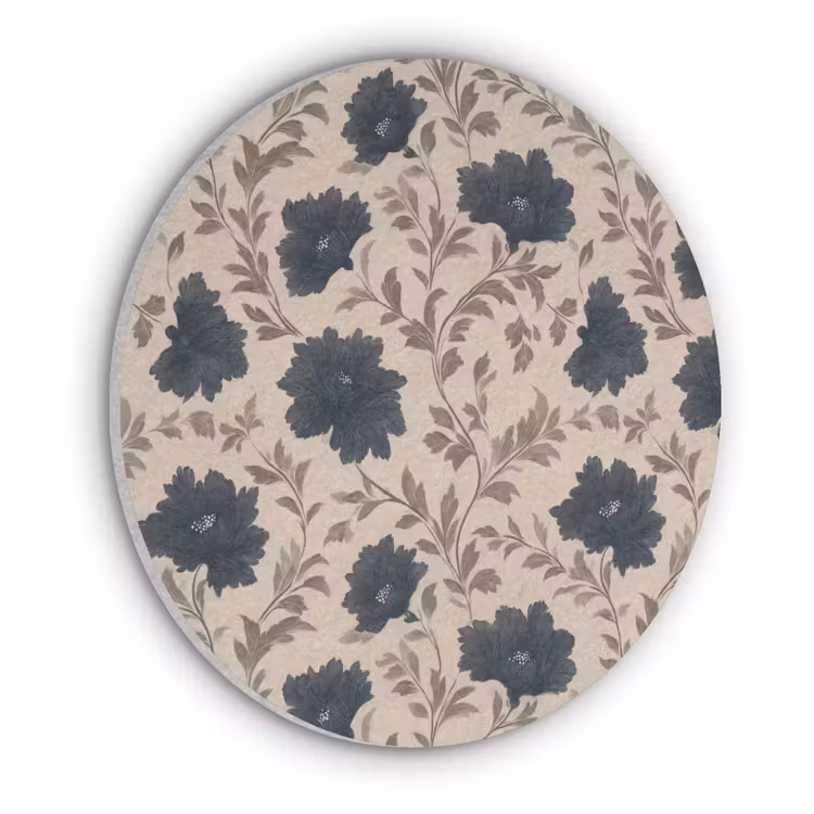 Motief - Bloemen - Zwart - Beige Akoestische PET Vilt - Rond klein 838 -3d