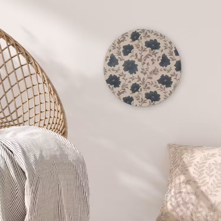 Motief - Bloemen - Zwart - Beige Akoestische PET Vilt - Rond klein 838 -sfeer4