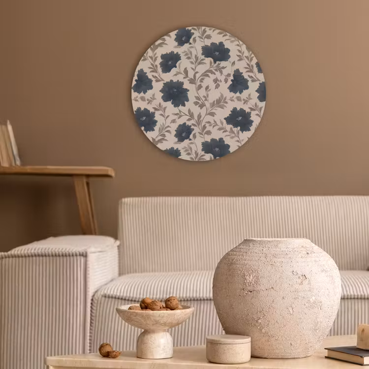 Motief - Bloemen - Zwart - Beige Akoestische PET Vilt - Rond klein 838 -sfeer1
