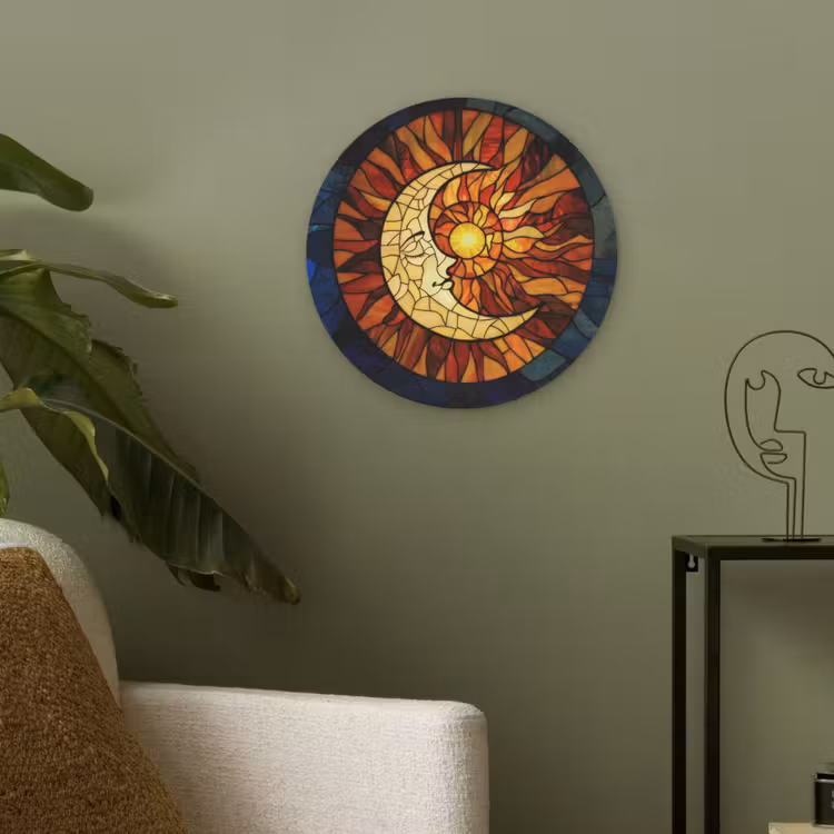 Mozaïek - Glas - Maan - Donkerblauw Akoestische PET Vilt - Rond klein -sfeer2