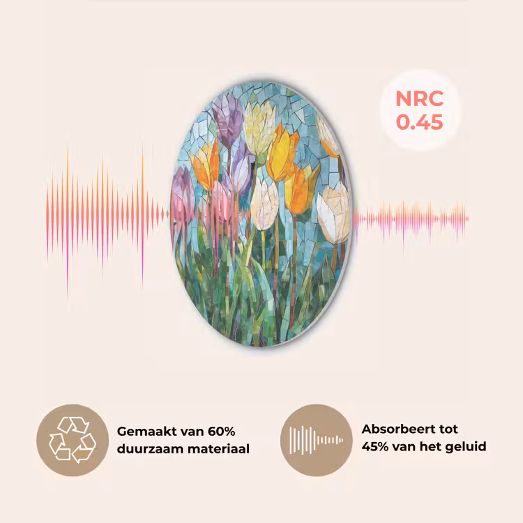 Mozaïek - Veld - Tulpen - Kleurrijk Akoestische PET Vilt - Rond klein -USP_NL