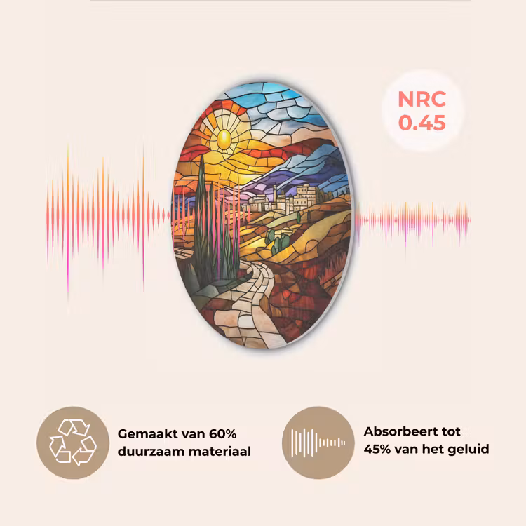 Mozaïek - Zon - Landschap - Dorp Akoestische PET Vilt - Rond klein -USP_NL