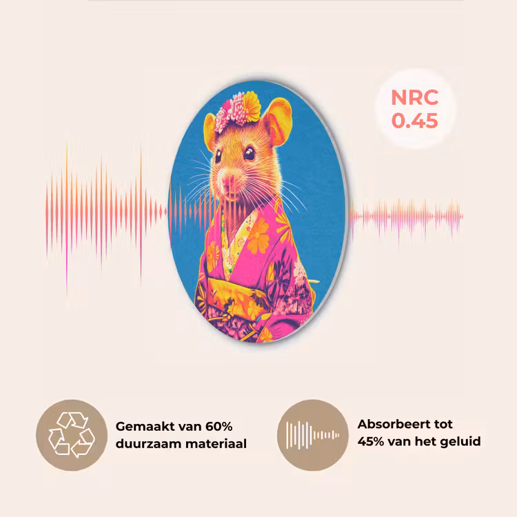 Muis - Kimono - Bloemen - Blauw Akoestische PET Vilt - Rond klein -USP_NL