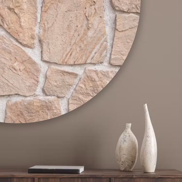 Muur - Steen - Patroon - Rustiek - Beige Akoestische PET Vilt - Rond klein -sfeer5_closeup