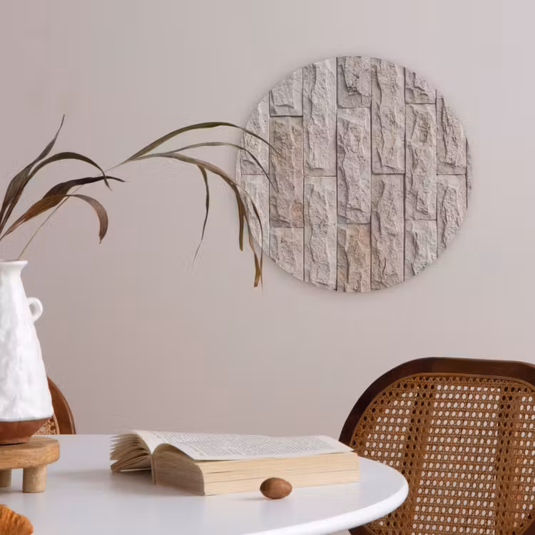 Muur - Steen - Ruw - Beige - Textuur Akoestische PET Vilt - Rond klein -sfeer3