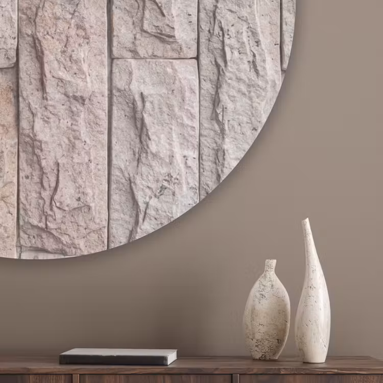 Muur - Steen - Ruw - Beige - Textuur Akoestische PET Vilt - Rond klein -sfeer5_closeup