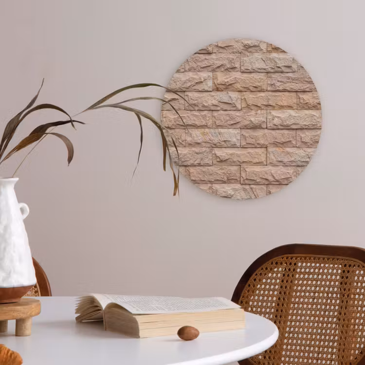Muur - Steen - Ruw - Textuur - Beige Akoestische PET Vilt - Rond klein -sfeer3